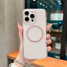 Clear Shockproof Mag Safe Case Corrugated Design For iPhone 16e 16 Pro Max 15 14