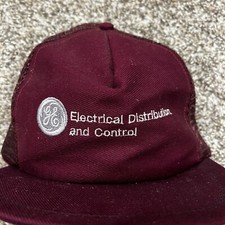 Vintage GE Trucker Hat Adjustable Burgundy Made In USA Electrical Distribution