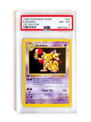 1st edition kadabra pokemon card PSA 8 Near MINT Kadabra 32/102 Shadowless Uncommon 1st Edition Base 1999  Pokemon