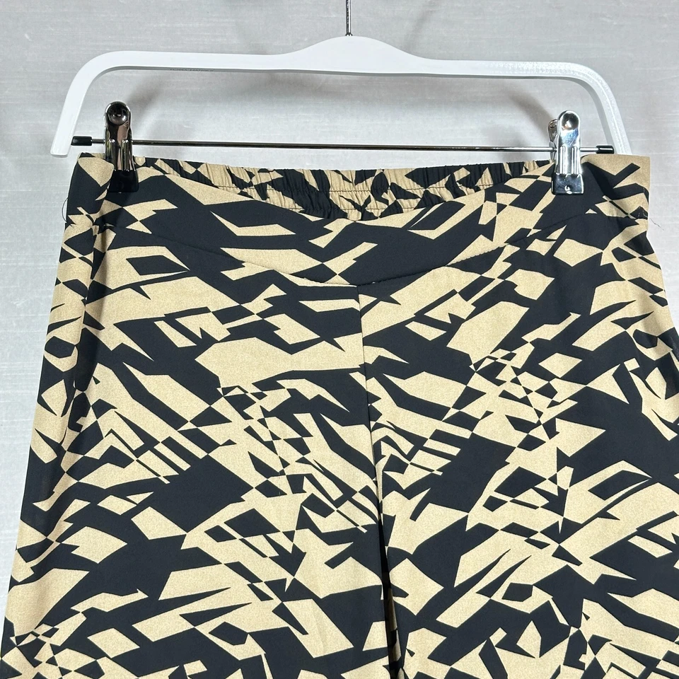 Arden B Pants Woman Small Black Tan Silk Geometric Flare Lightweight Boho - Image 3 of 4