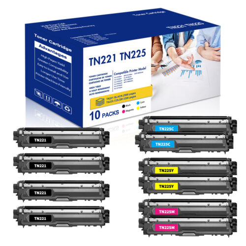 10 Pack Color TN221 TN225 Toner For Brother MFC-9130CW MFC-9340CDW HL-3140CW