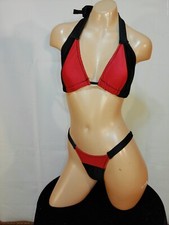 Exotic dancer stripper small red/black two piece bikini dance outfit - dancewear