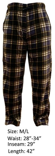 New Mens Flannel Fleece Pajama Pant Lounge Pants Navy Light Beige M/L - Picture 2 of 3