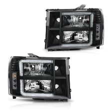 Fit For 2007-2013 Gmc Sierra 1500 2500hd 3500hd Clearblack Led Drl Headlights
