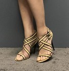 Charles Jourdan Paris Strappy Beige & Black High Heels Straw Sandals Size 7.5 — photo 2
