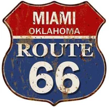 MIAMI, OKLAHOMA Route 66 Shield Metal Sign Man Cave Garage 211110013180