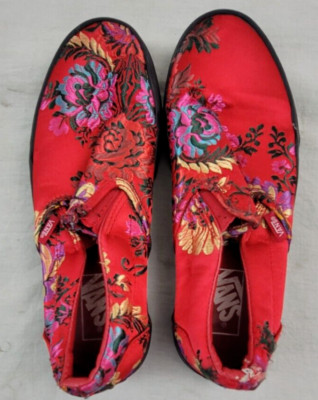 RARE RED VANS CHINESE NEW YEAR FESTIVAL SATIN RED FLORAL SLIP ONS 7 1/2 WOMENS