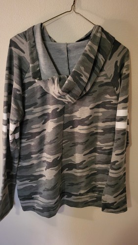 Sweat Claire M Junior Girls Hoodie Camo Green W White Stripe L Sleeve 29 L 23 A - Picture 8 of 24