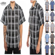 Mens Caltop Short Sleeve Plaid Checker Button Up Polyester Shirt Western