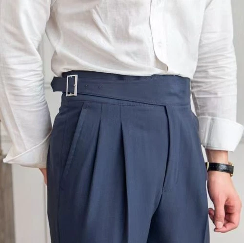 Herren Gürtel Britischer Stil Hohe Taille Gerades Bein Anzughose Retro Hose - Bild 13 von 29
