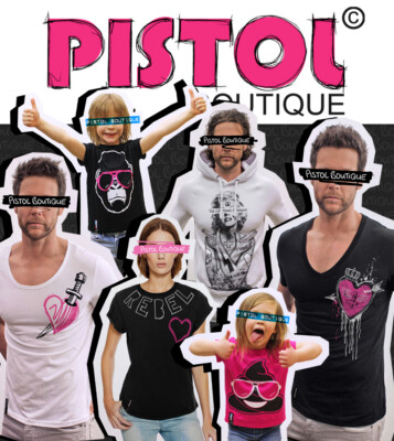 T-shirt Homme Pistol Boutique Noir - Col V Profond, Motif Crâne Et Cœur, Coupe Ajustée