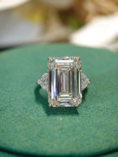 5.90Ct Emerald-Cut VS1 Lab Grown Diamond Three Stone Wedding Ring 14K White Gold
