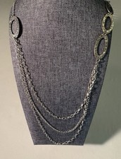 Retired Silpada Sterling Hammered Oval Link Long Layered Chain Necklace 29.55g