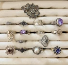 Lot Of 14 Rings and a Brooch All 925 Sterling Silver Vintage Fashion Jewelry