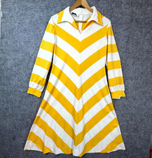 Vintage Bleeker Street Fit & Flare Dress Womens Med Yellow White Chevron Summery