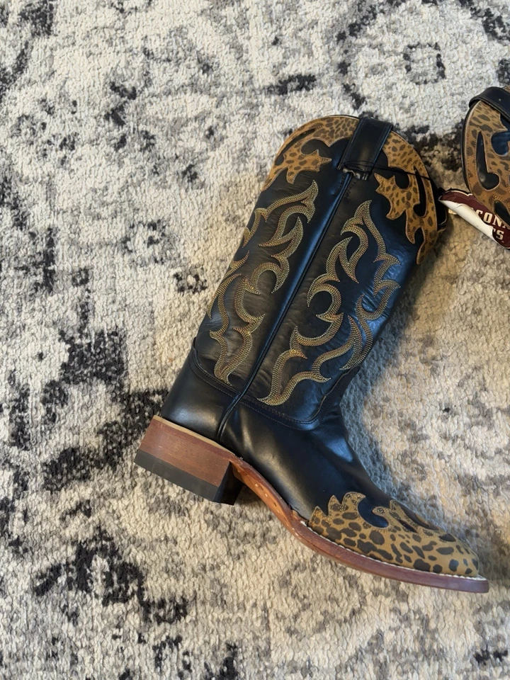 Botas vaqueras de cuero de becerro con estampado de leopardo Nocona para mujer talla 7 B Foto 3 de 4