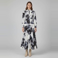 Alexander McQueen White Floral Printed Crepe Long Sleeve Midi Dress S