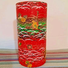 Japanese Washi Paper Metal Tea Tin Canister Caddy w Insert Lid 6” Tall Container