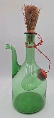 Vintage Italian Hand Blown Green Glass Wine Decanter w/ Ice Chamber 