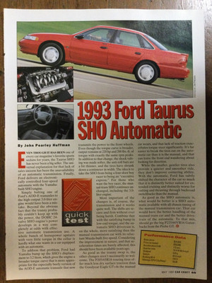 8881 Article Pictorial Quick Test 1993 Ford Taurus SHO Automatic 1 page