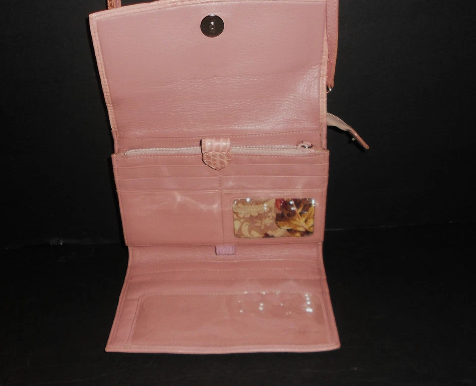 Brighton Crossbody Wallet Purse Dusty Rose Pink Crocodile Leather Flap - Image 2 of 4