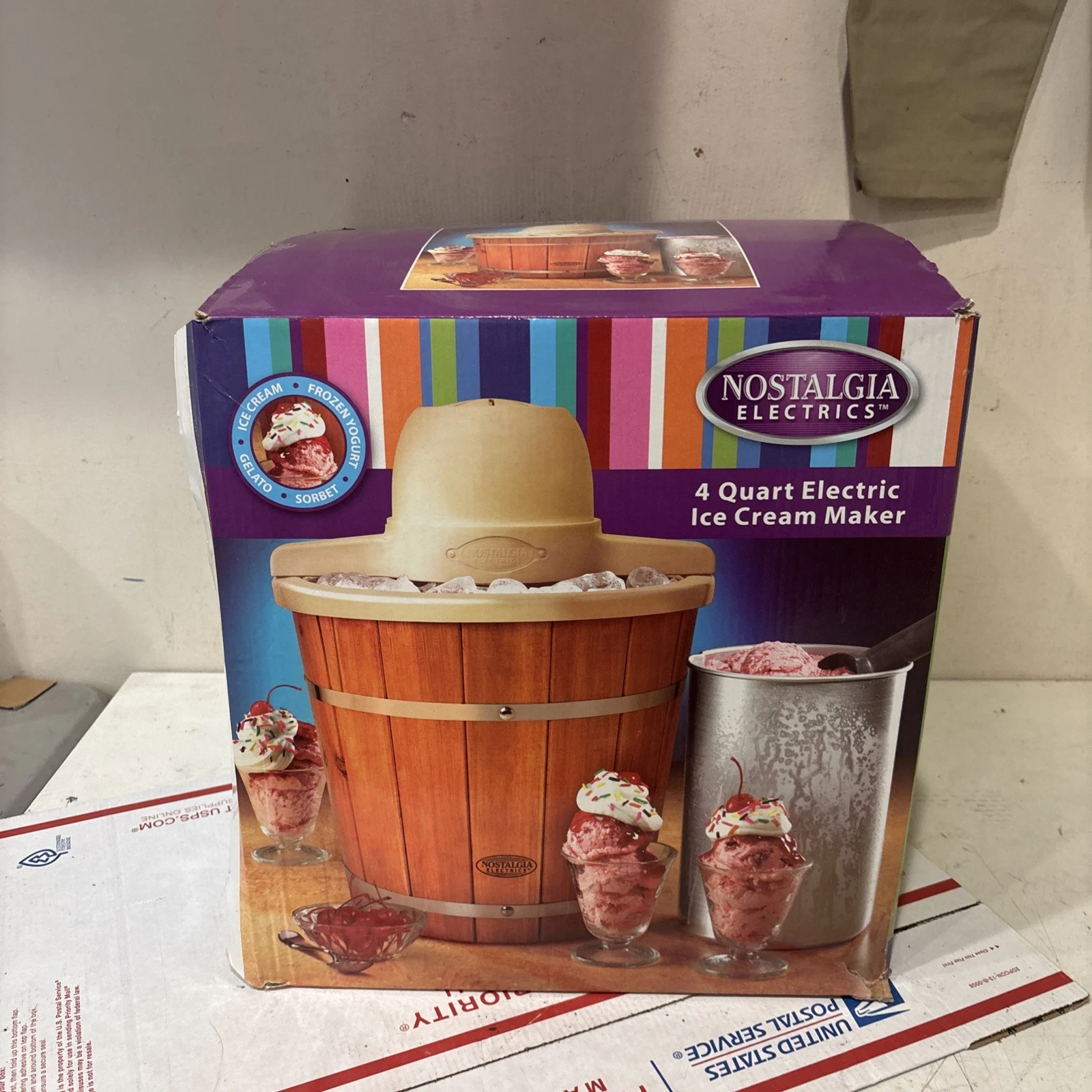 New In Box Nostalgia Electrics 4-Quart Wood Bucket Electric Ice Cream Maker
Opens in a new window or