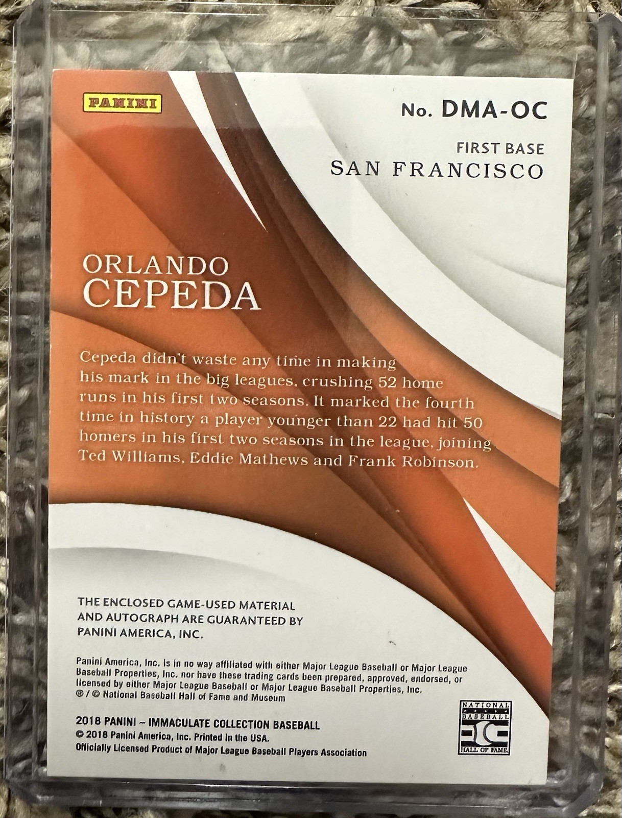 2018 Immaculate Baseball Orlando Cepeda Game Used Bat Relic Auto #25/25 Giants view 3