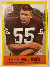 HOF CHRIS HANBURGER 1967 PHILADELPHIA ROOKIE SIGNED AUTOGRAPH CARD REDSKINS. rookie card picture