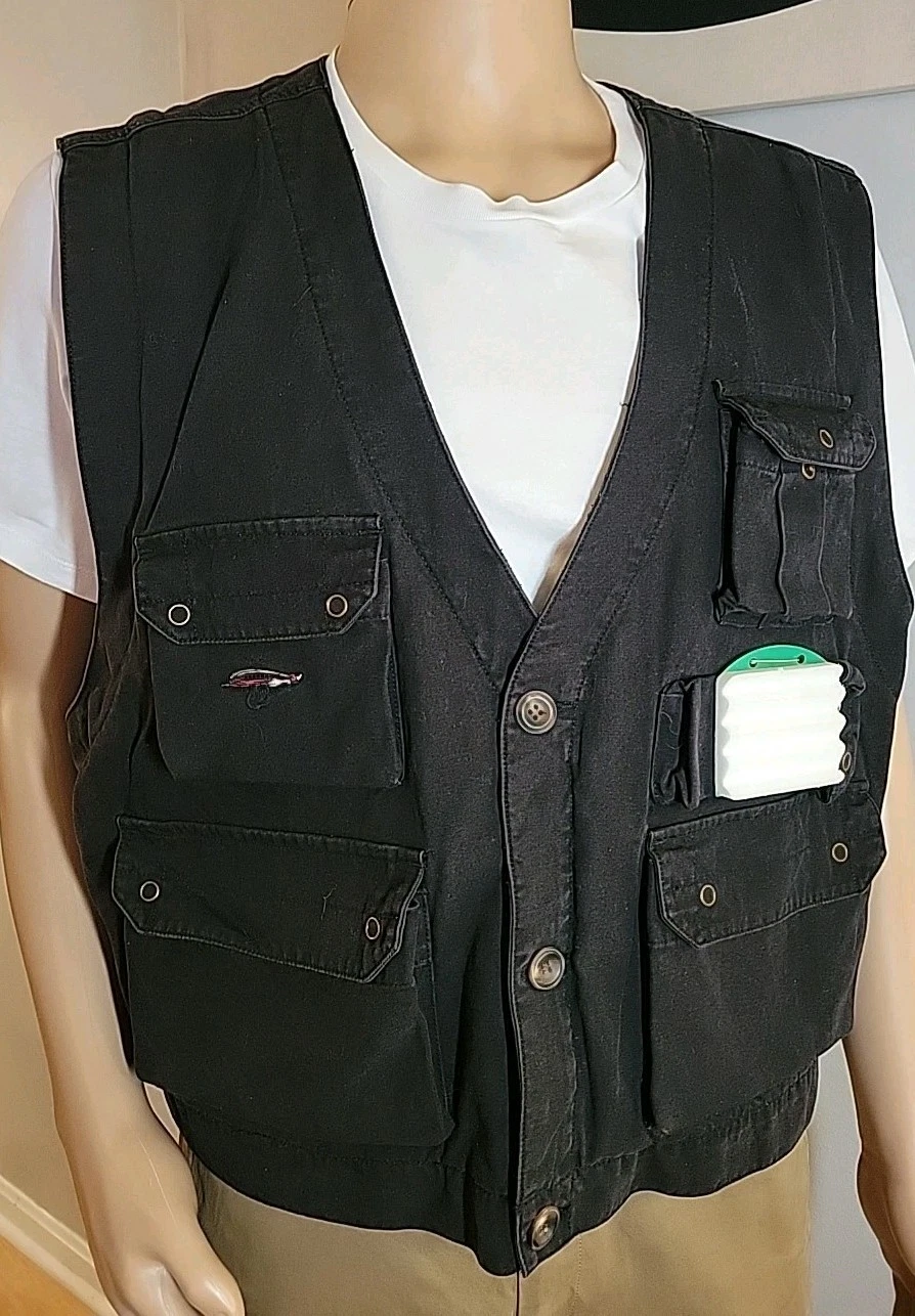 VTG Woolrich Mens XL North American Fishing Fly Vest With Fly Hanger Blue