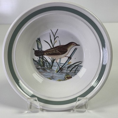 Portmeirion Birds of Britain Rim Cereal Bowl Green Band ~ Sedge Warbler