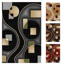 Sumatra Area Rug with Modern Contemporary Geometric Block Jute Backing