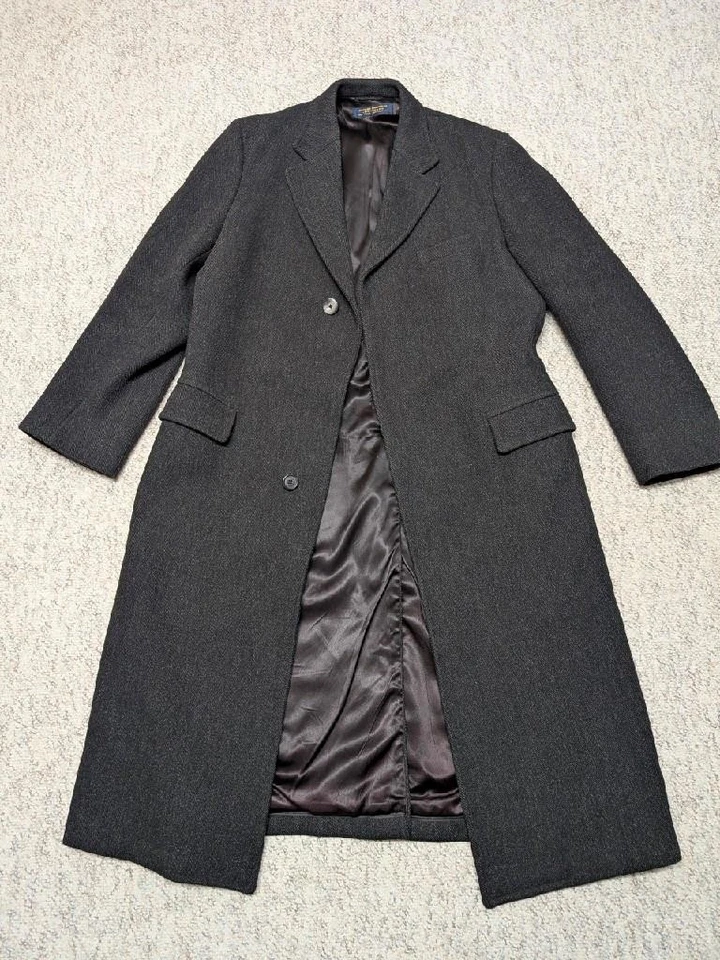 Abrigo vintage hecho en EE. UU. BROOKS BROTHERS 40L negro TWEED lana espiga Foto 3 de 4
