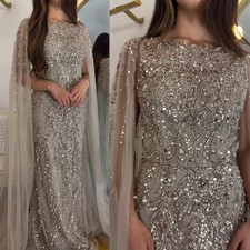 Luxury Mermaid Evening Dress with Cape Sleeves for Women Elegant O Neck Beaded