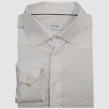 Eton Men's White Contemporary-Fit Signature Twill Dress Shirt Size 17.5/44