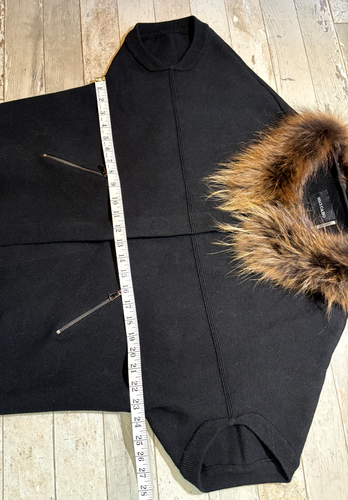 Dolce Cabo REAL Natural Fur-100% Raccoon Collar- Short-Sleeve Cardigan M/L Black - Picture 10 of 17