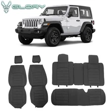 Fits 07-25 Jeep Wrangler JK JL Seat Covers Black PU Leather w/ Pocket Full Set