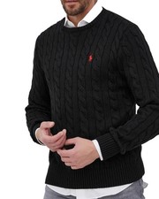NEW - Polo Ralph Lauren Men's Cable-Knit Crew Cotton Sweater : BLACK : M - XXL