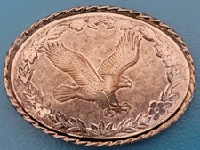 Vtg Silver Tone Majestic Flying Eagle Wings Wide Oval Belt Buckle Made In USA