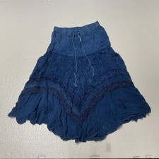 Women  s Boho Whimsigoth Blue Flowy Midi Skirt Embroidered Free Size READ