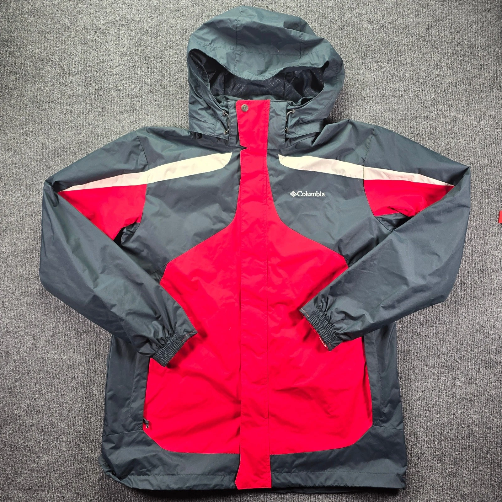 Columbia Interchange Jacket Mens Large Gray Red Waterproof Hooded SHELL ONLY