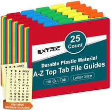 Alphabetical File Organizer, 25 Plastic Alphabet Dividers with Tabs Letter Size