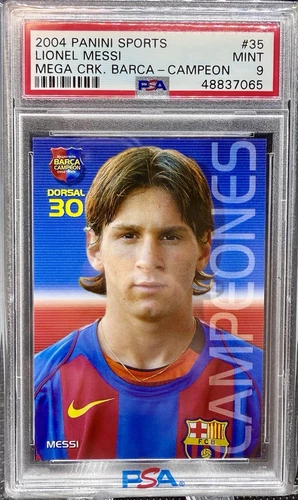 2004 Panini Sports Rookie Lionel Messi Mega Cracks Campeons #35 PSA 9