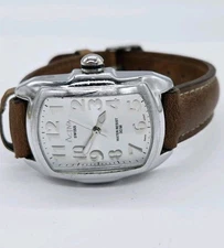 Activa Swiss Watch Women Silver Tone Domed Leather Band New Battery