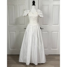 Vintage Jessica McClintock Women's Sweetheart Off Shoulder Lace Bridal Gown 7/8