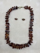 Vintage Natural Baltic Amber Necklace & Earrings Set - 50.1g - 12k/15k Gold