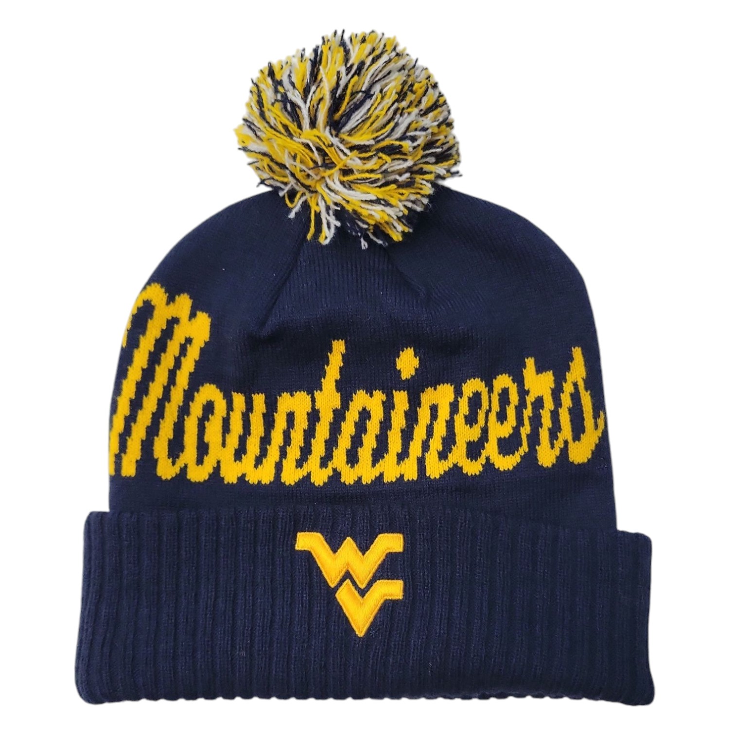 Мягкая вязаная шапка с трехцветным помпоном официально лицензированная NCAA WV Mountaineers 3090₽