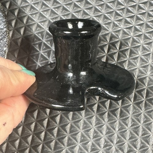3pc Handmade Candle Stick Holders Pottery Chamberstick Black Glaze Art Deco - Picture 9 of 15