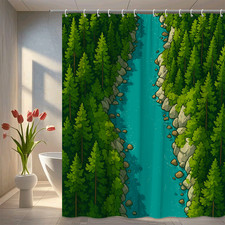 Forest River Shower Curtain - Nature Scene, Green Trees, Water