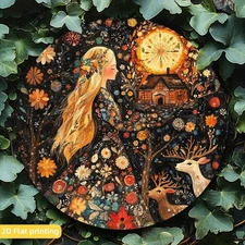 1pc Russian Girl Traditional Clothing Round Wall Art - 2D Printed Aluminum Metal