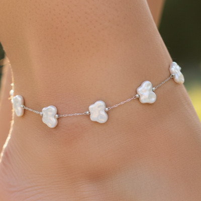 Silver Tone Butterfly Charm Anklet 925 Silver Plated Floral Designer Anklet